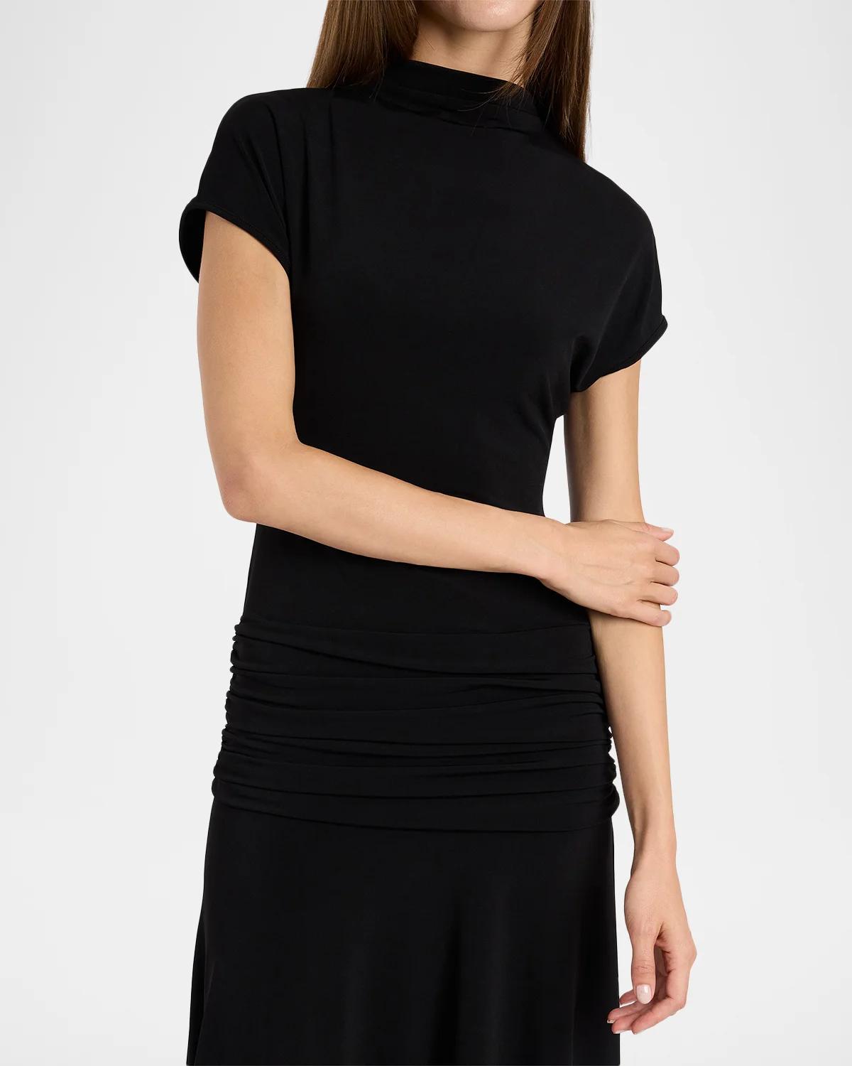 Ruched Mock-Neck Midi Dress - thumbnail 5