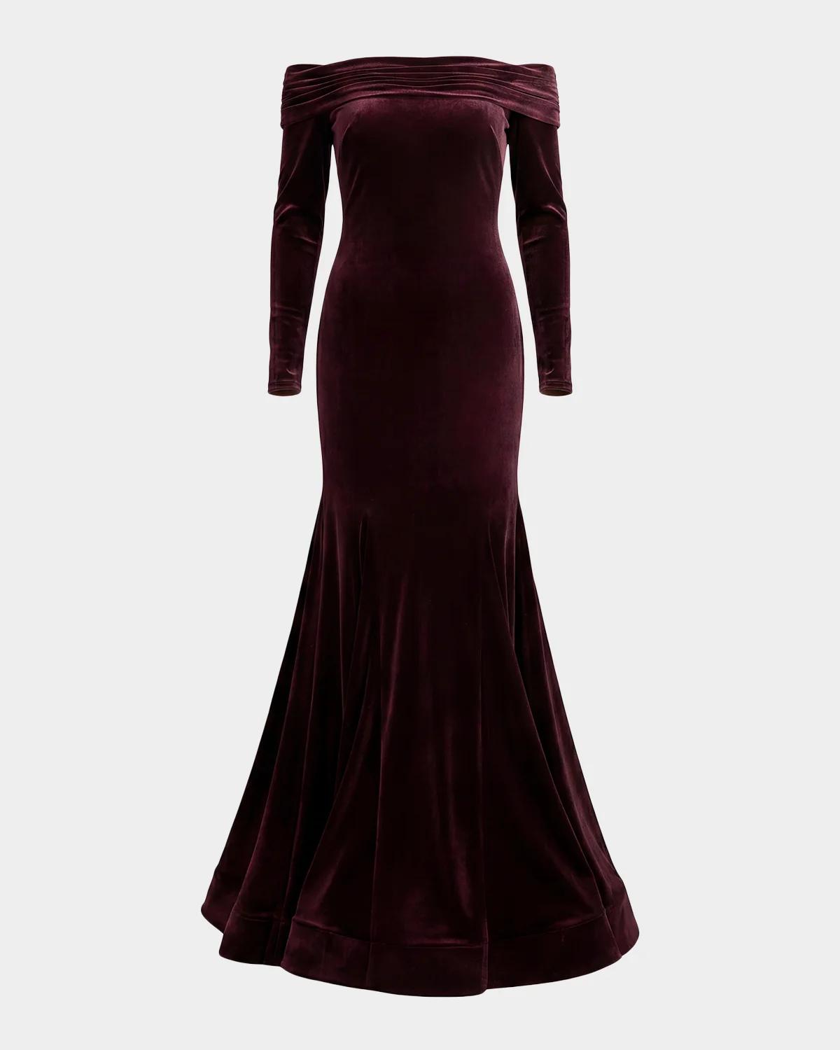 Velvet Off-The-Shoulder Mermaid Gown