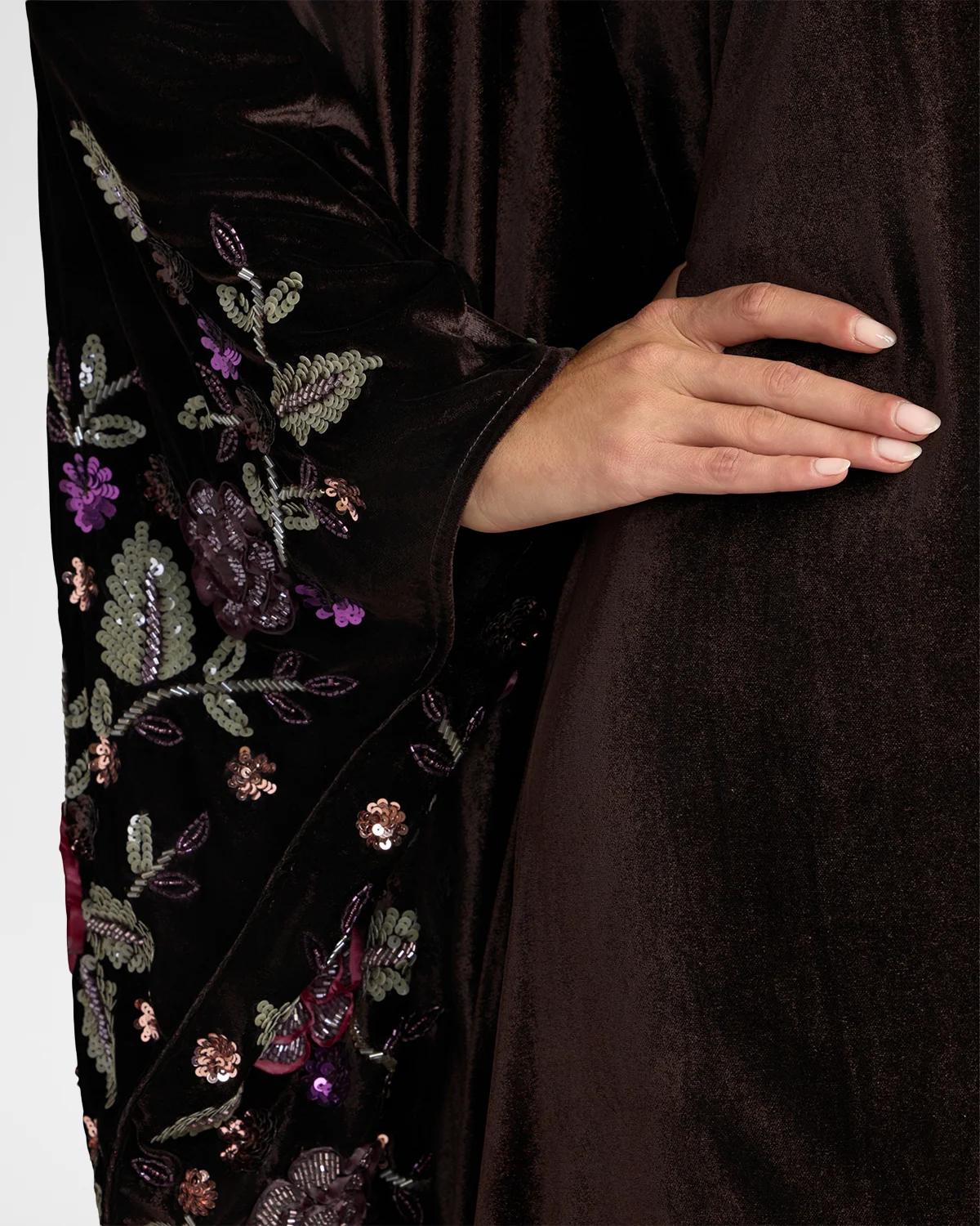 One-Shoulder Sequin Floral Velvet Gown - thumbnail 4