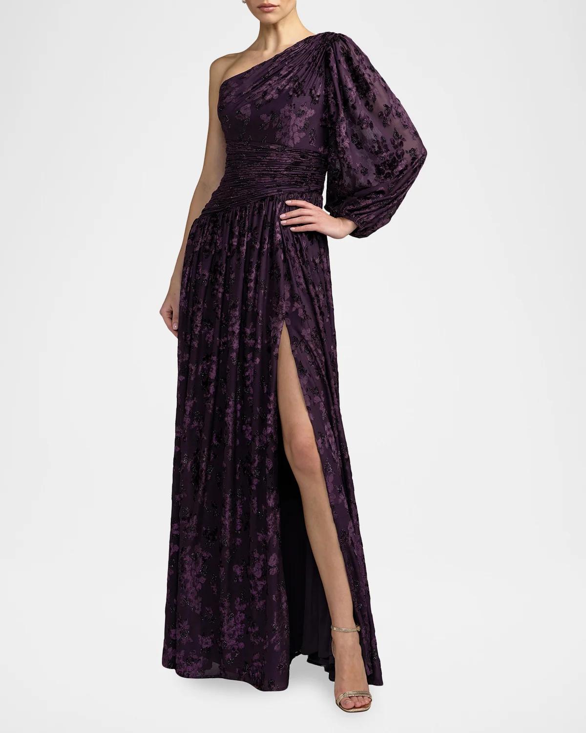 One-Shoulder Burnout Velvet Gown - thumbnail 2