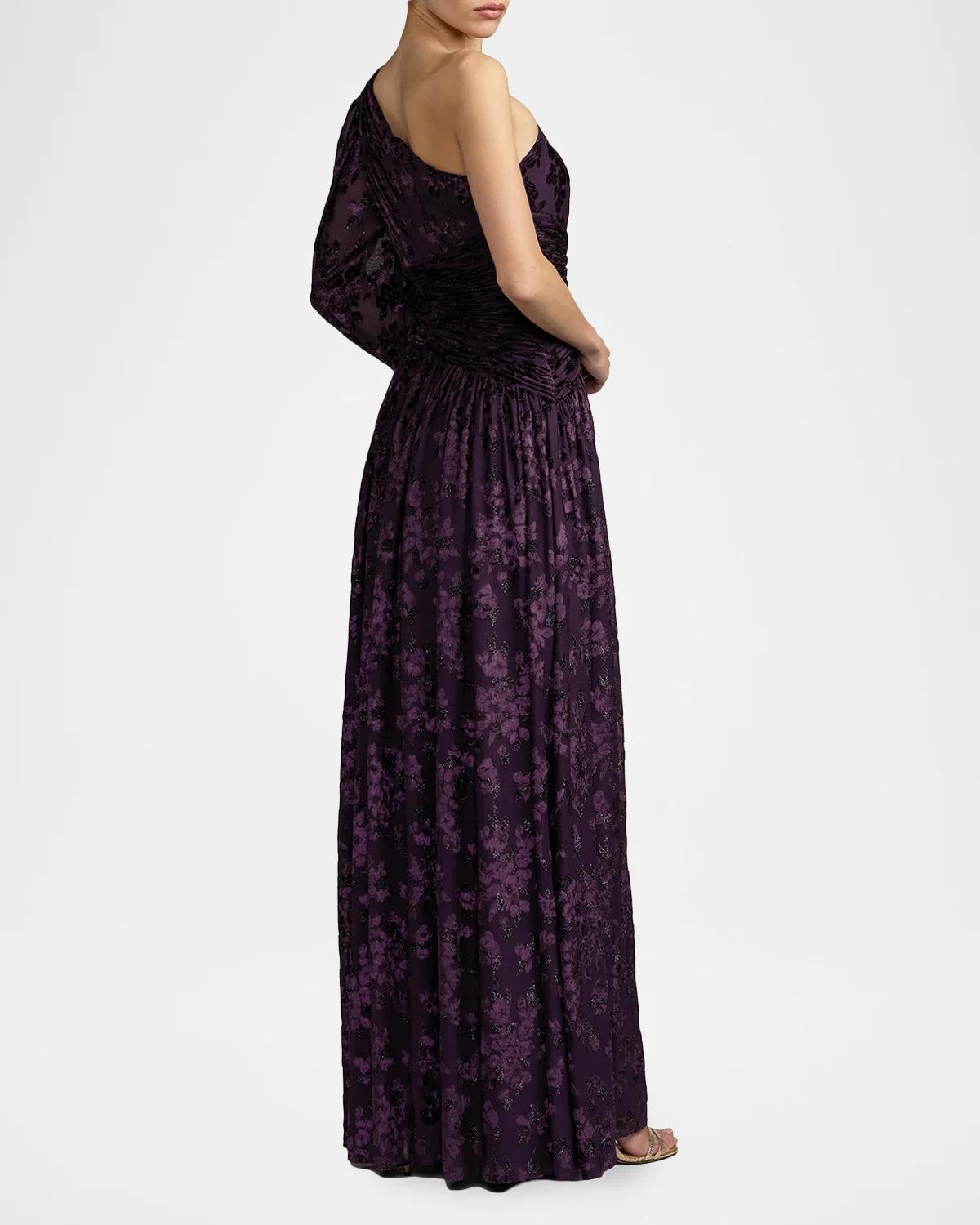 One-Shoulder Burnout Velvet Gown - thumbnail 3