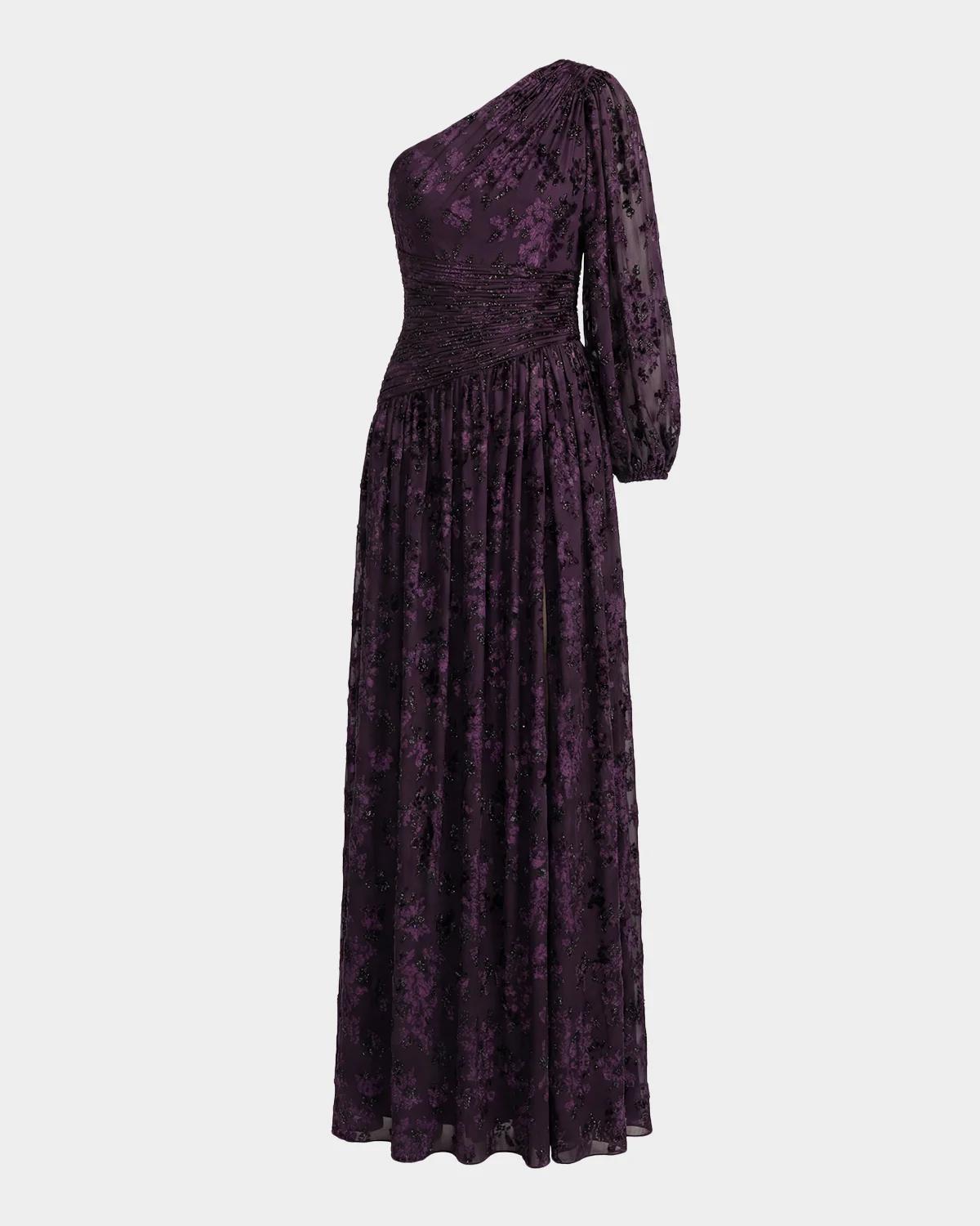 One-Shoulder Burnout Velvet Gown