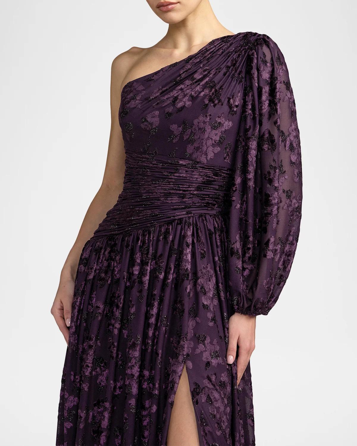 One-Shoulder Burnout Velvet Gown - thumbnail 5