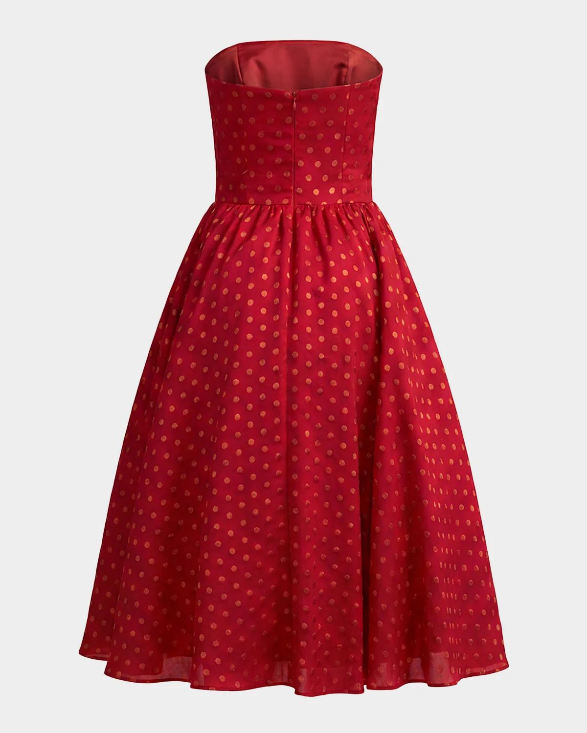 Polka Dot Brocade Strapless Midi Dress - thumbnail 4