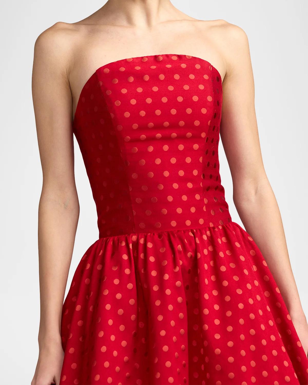 Polka Dot Brocade Strapless Midi Dress - thumbnail 5