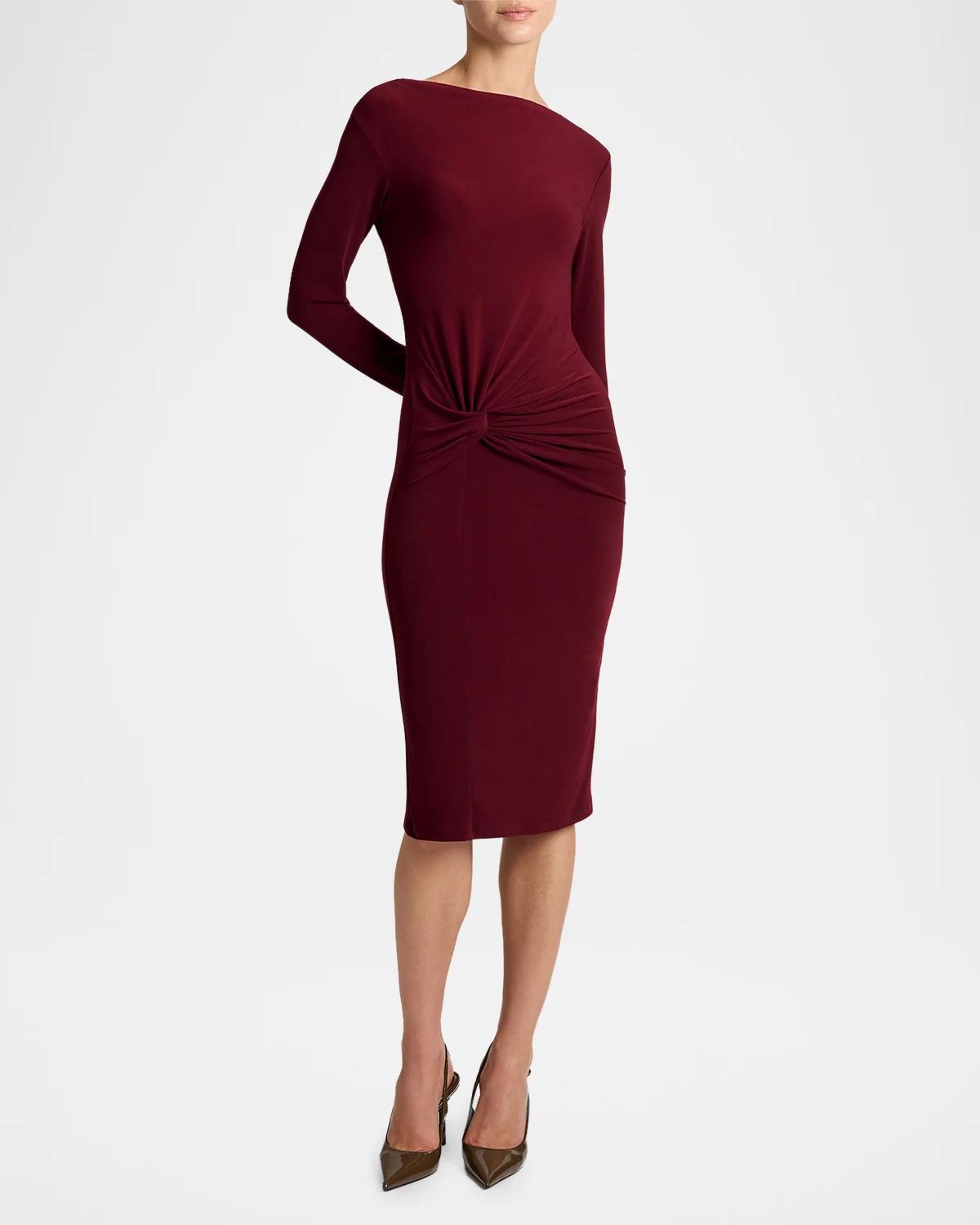 Bodycon Bateau-Neck Midi Dress - thumbnail 4