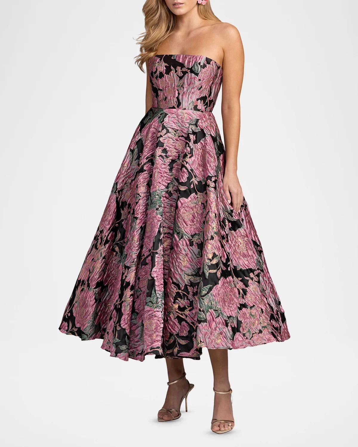 Strapless Floral Brocade Midi-Dress - thumbnail 2