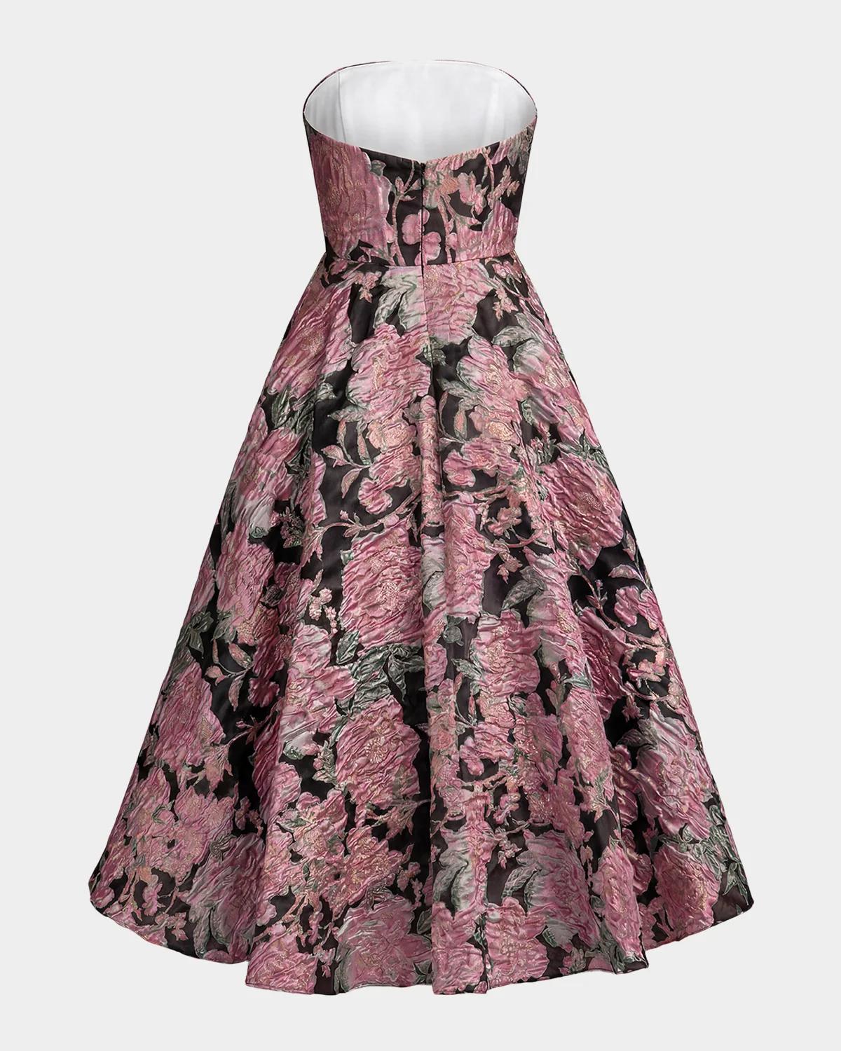 Strapless Floral Brocade Midi-Dress - thumbnail 4