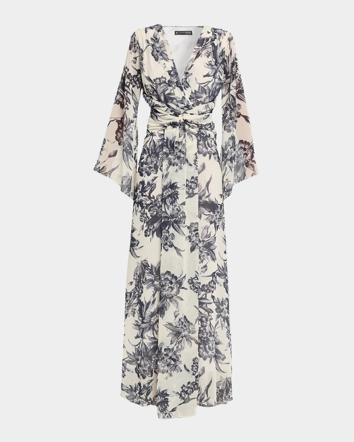 Pawel Twist-Front Floral Gown