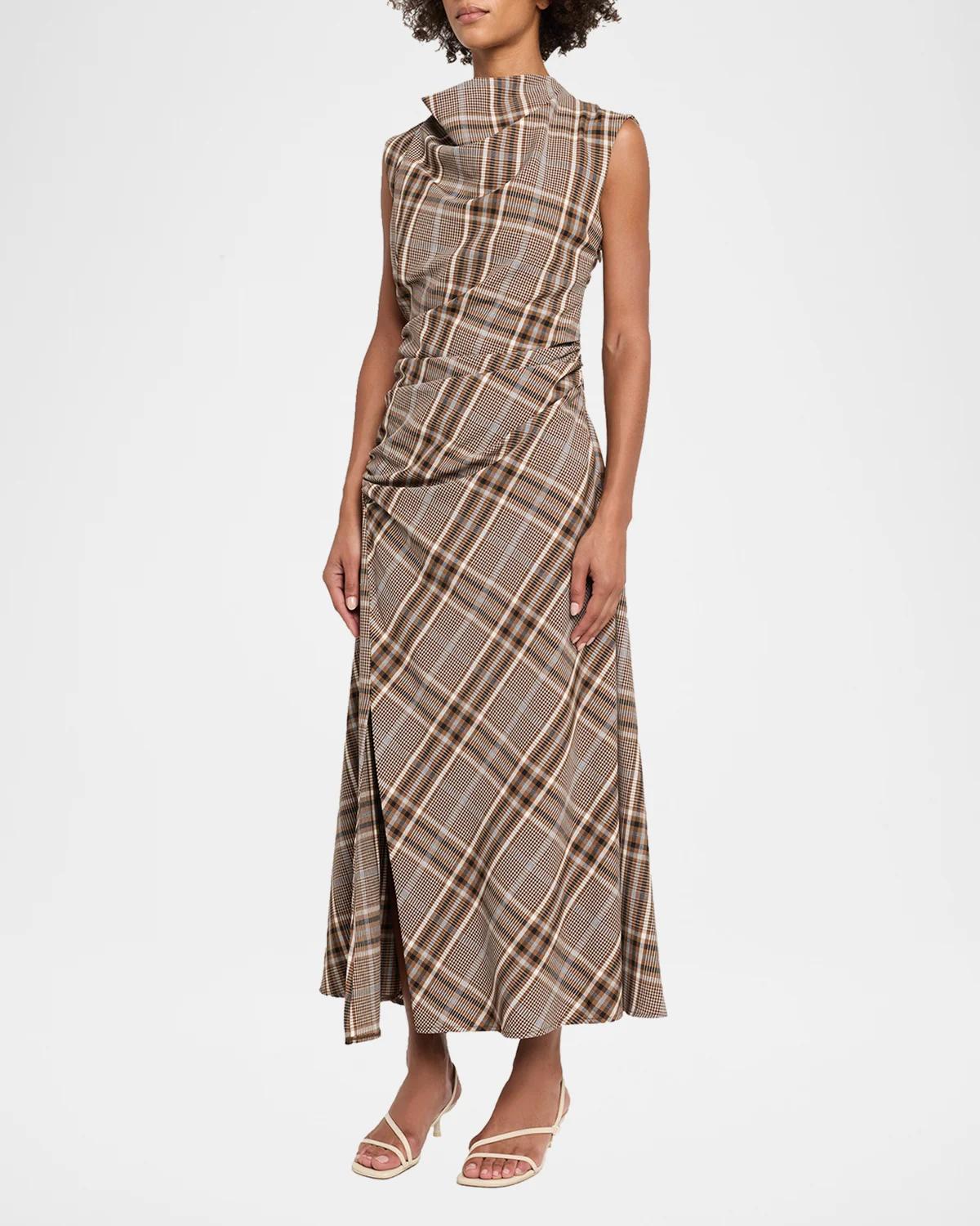 Burke Plaid Cowl-Neck Maxi Dress - thumbnail 4