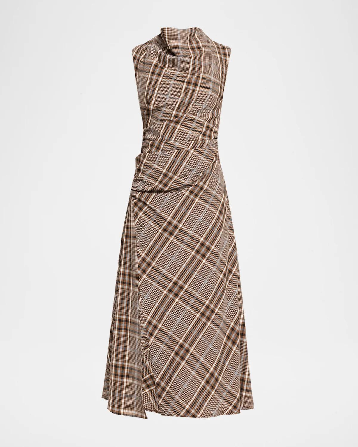 Burke Plaid Cowl-Neck Maxi Dress