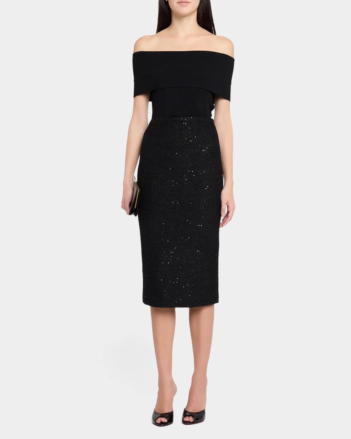 Sequin Boucle Midi Pencil Skirt - thumbnail 2