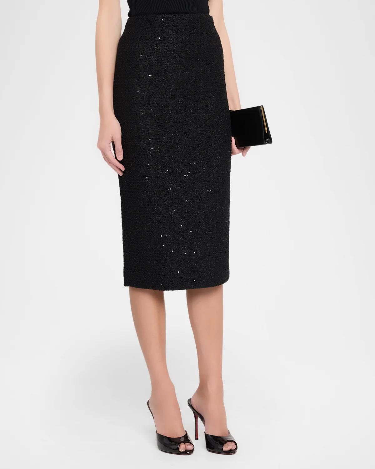 Sequin Boucle Midi Pencil Skirt - thumbnail 4