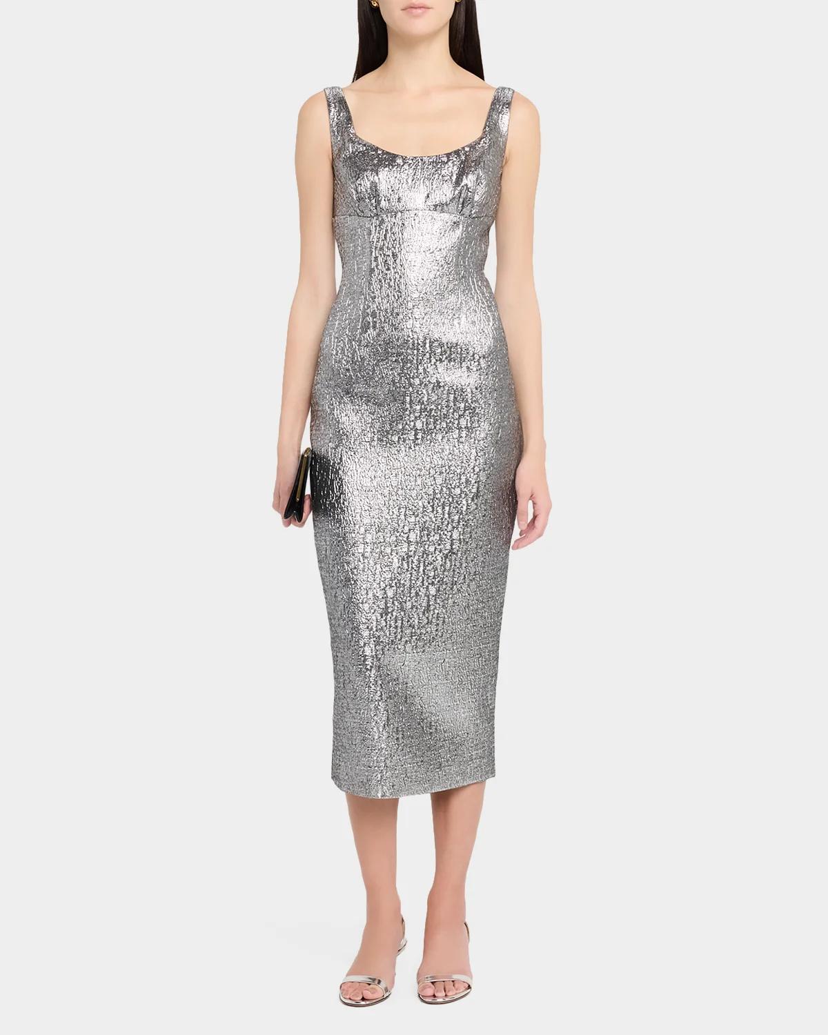 Off-The-Shoulder Metallic Textured Jacquard Midi Dress - thumbnail 2