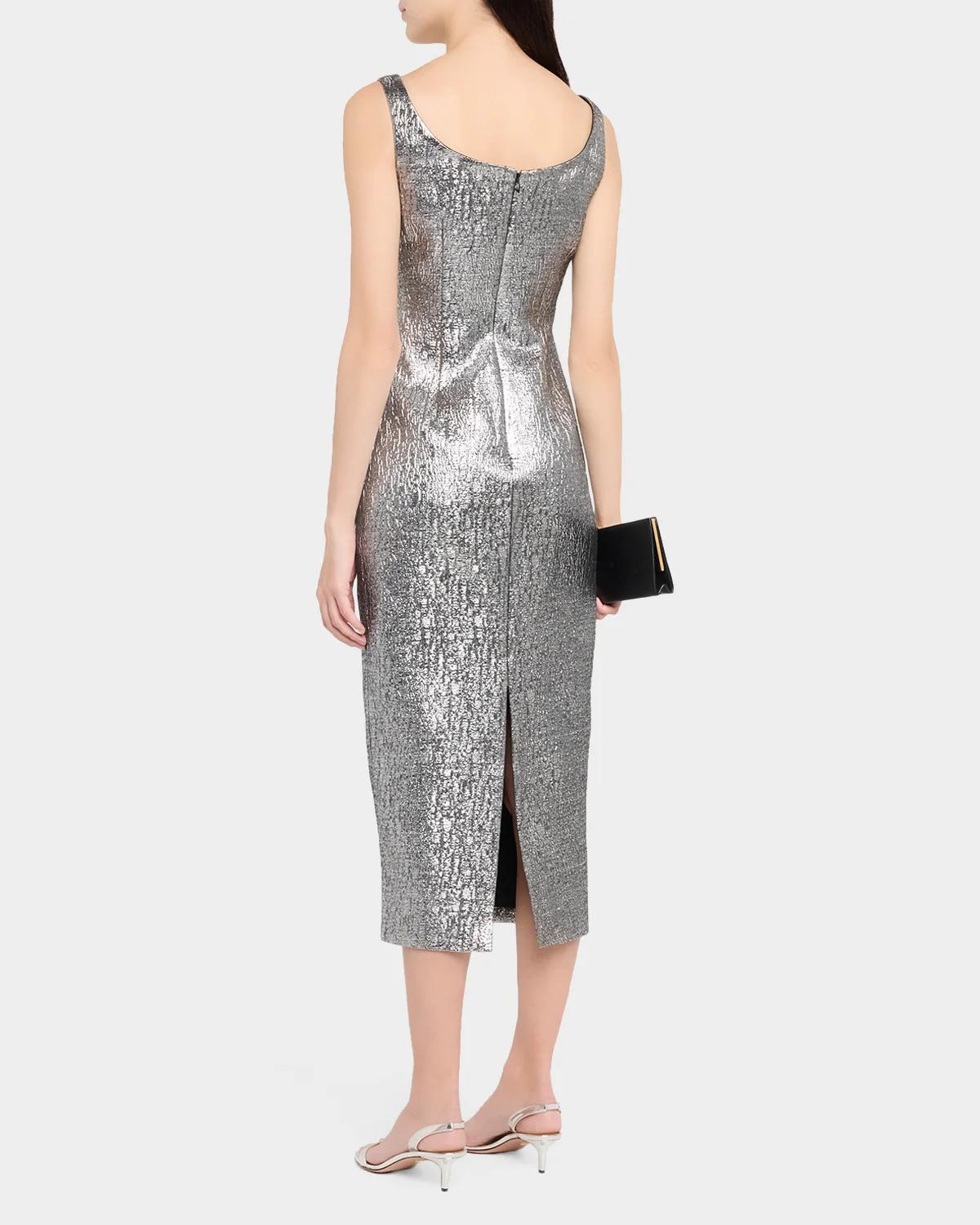 Off-The-Shoulder Metallic Textured Jacquard Midi Dress - thumbnail 3