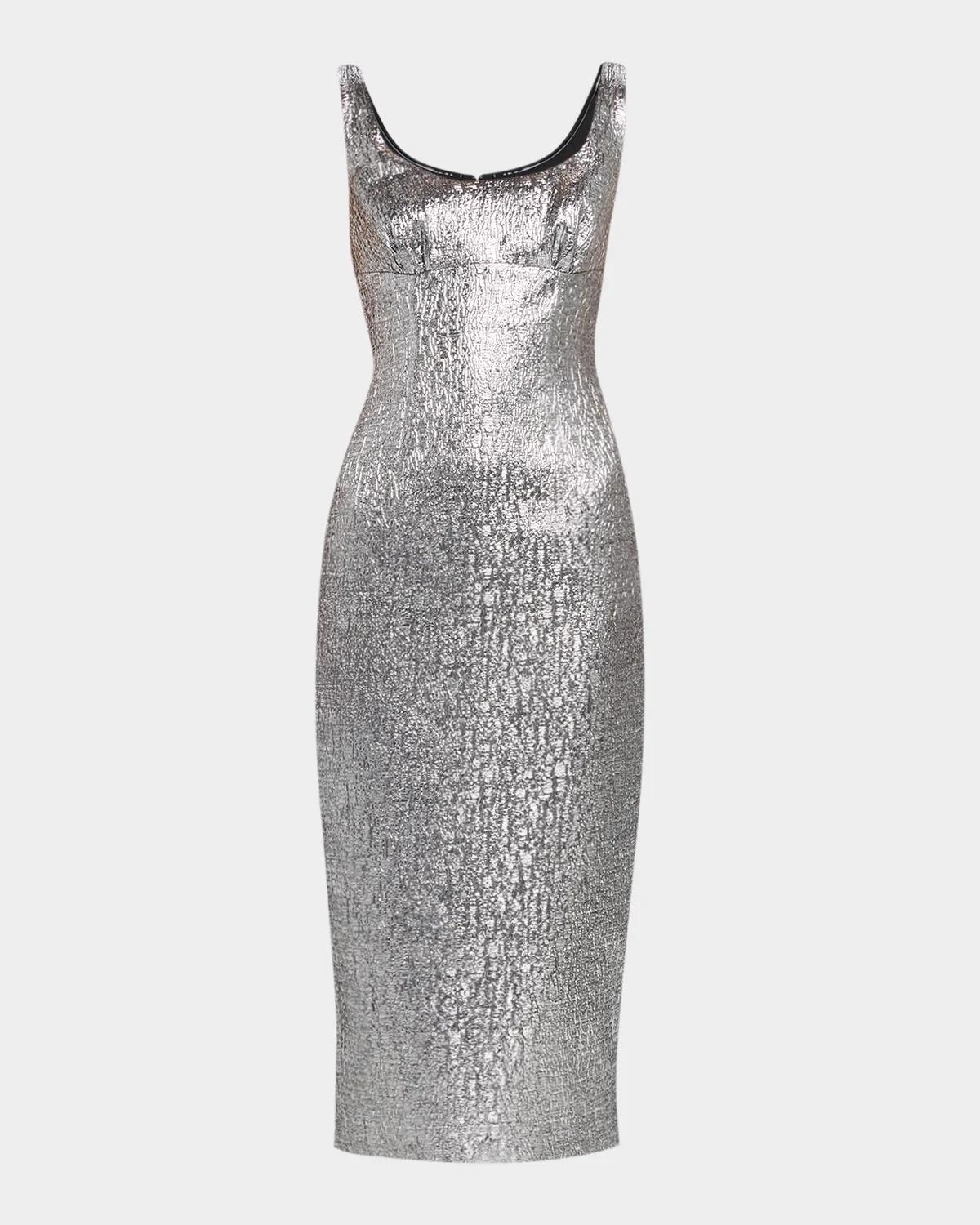 Off-The-Shoulder Metallic Textured Jacquard Midi Dress