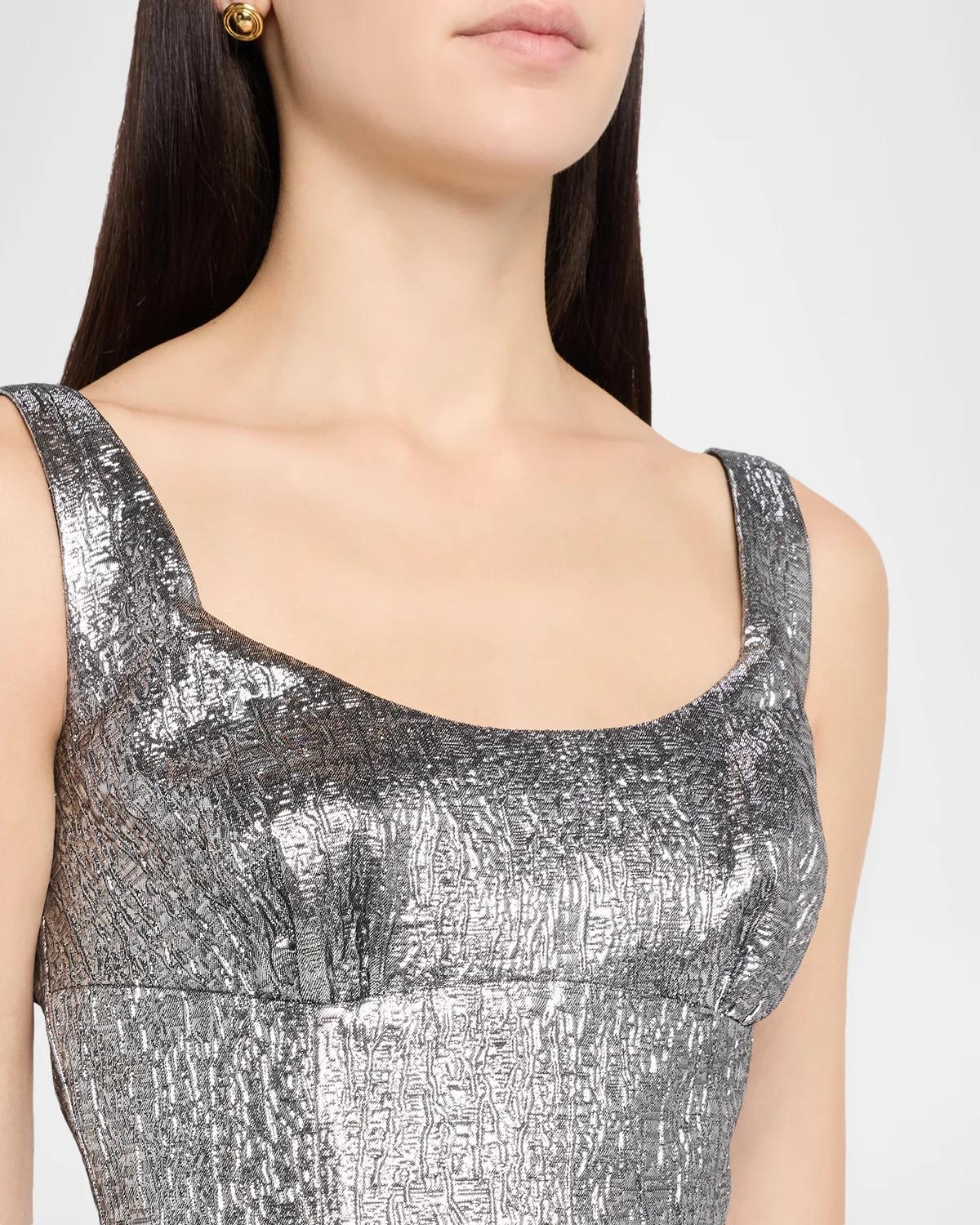Off-The-Shoulder Metallic Textured Jacquard Midi Dress - thumbnail 5