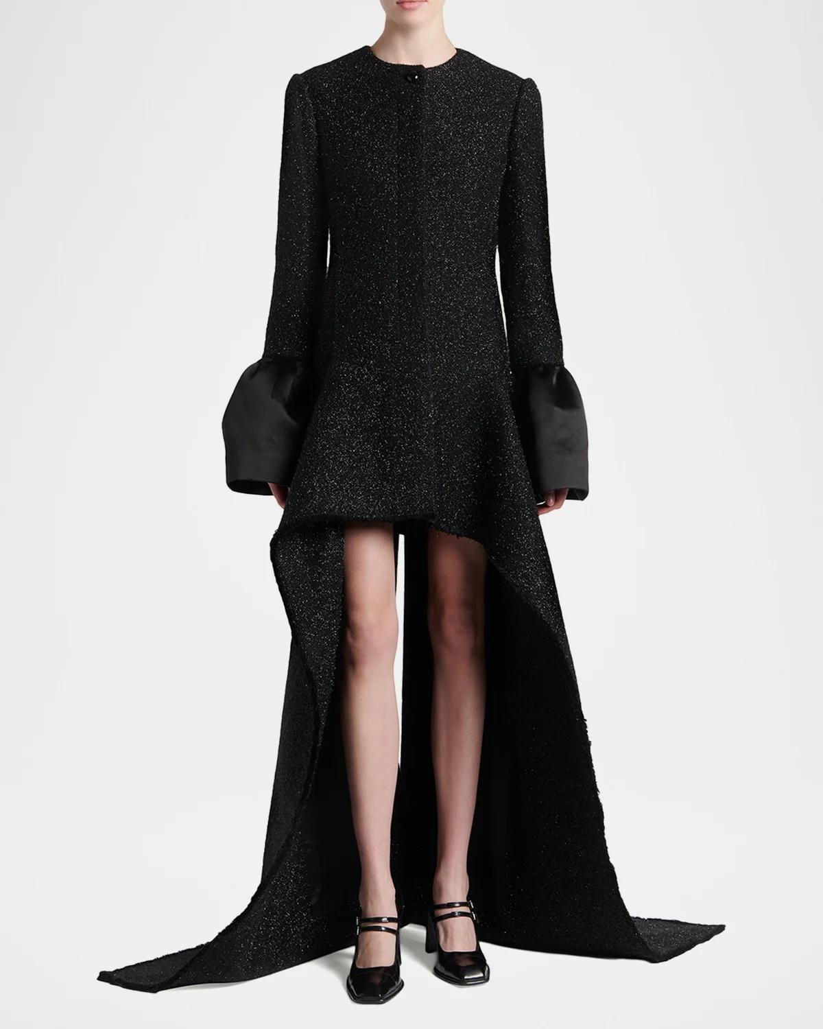 Metallic Tweed Single-Breasted Long Coat - thumbnail 2