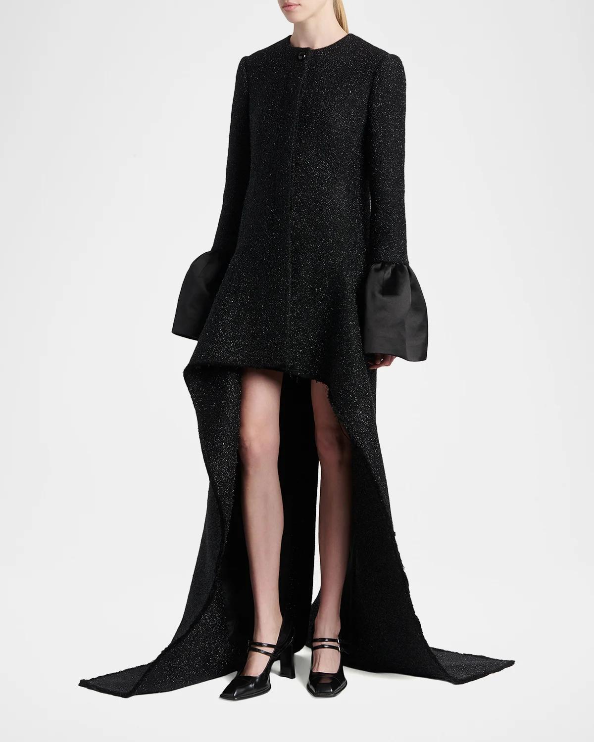 Metallic Tweed Single-Breasted Long Coat - thumbnail 4