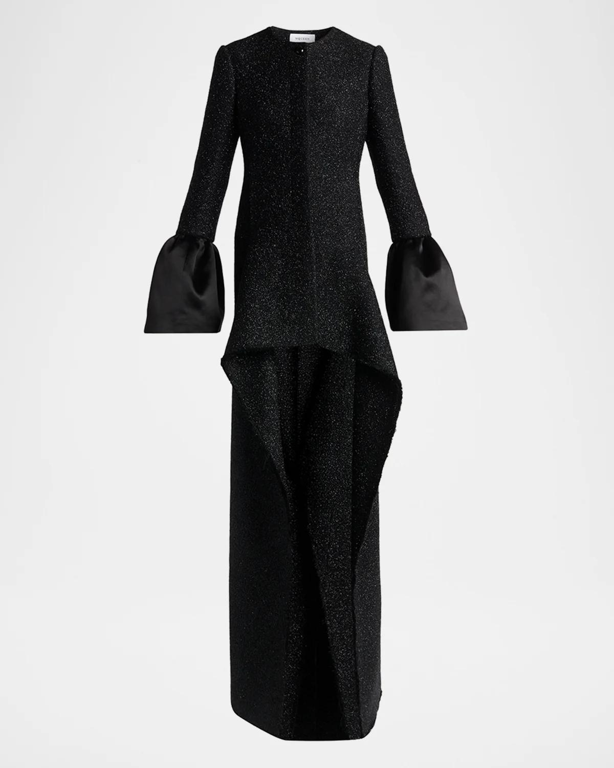 Metallic Tweed Single-Breasted Long Coat
