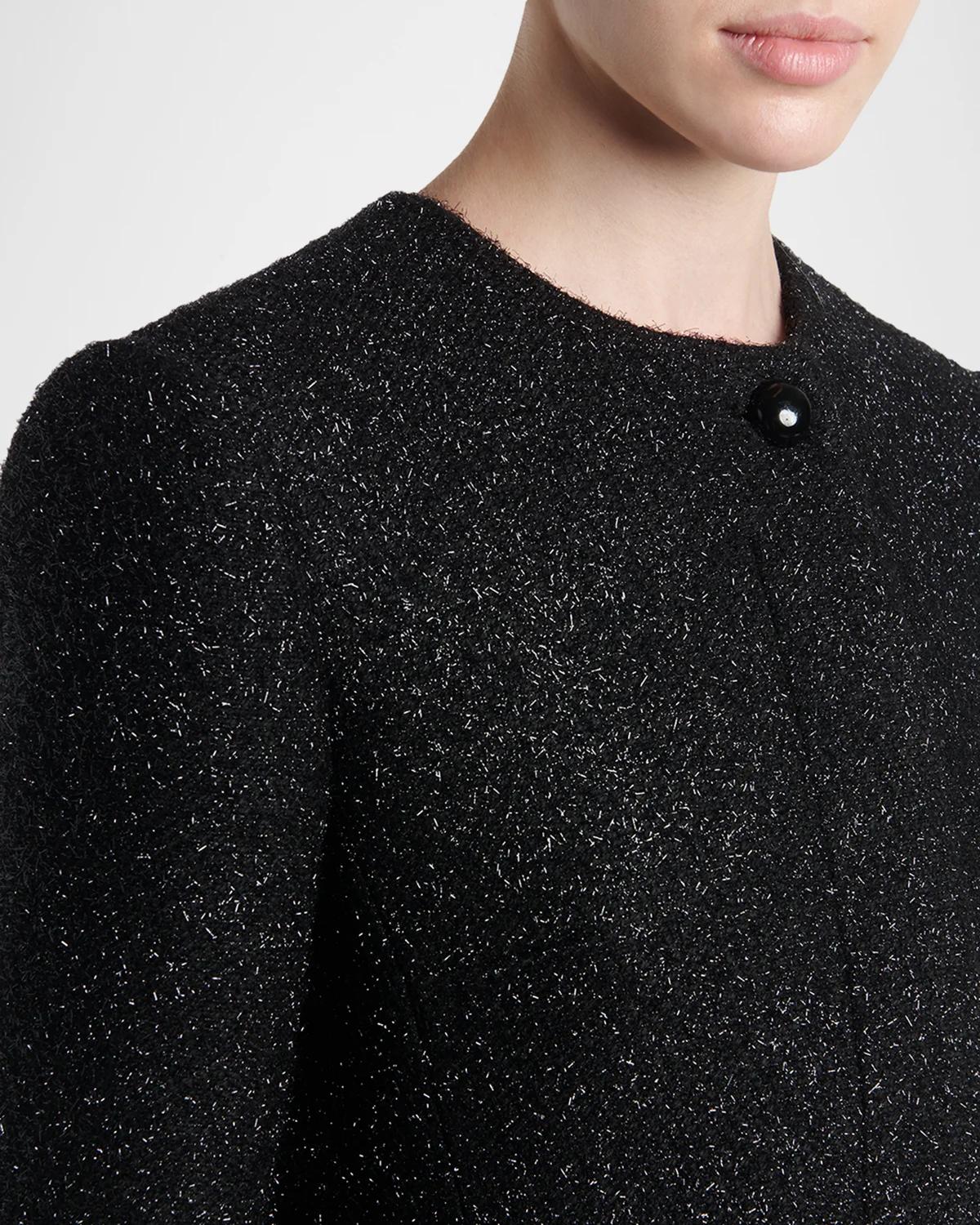 Metallic Tweed Single-Breasted Long Coat - thumbnail 5