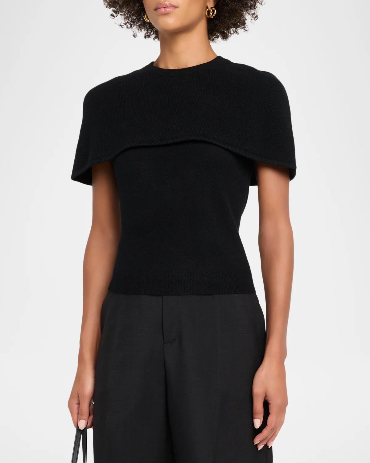 Yuki Short-Sleeve Cashmere Cape Top - thumbnail 4