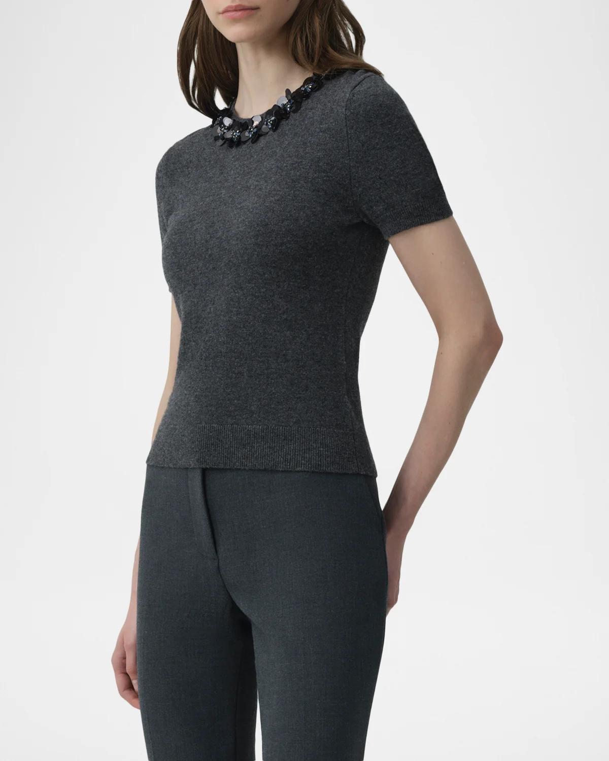 Sophie Floral Embellished Wool-Cashmere Top - thumbnail 4