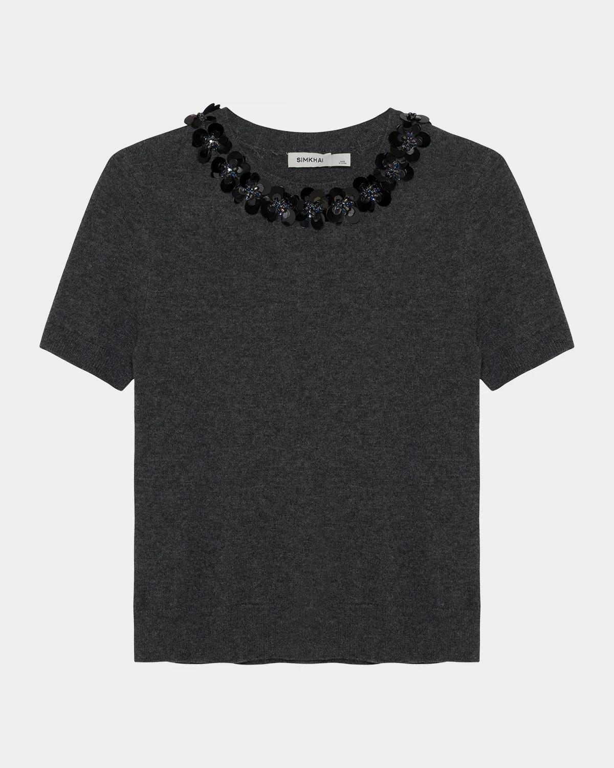 Sophie Floral Embellished Wool-Cashmere Top