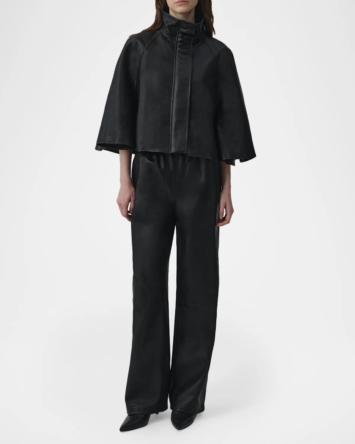 Orvik Leather Cape Jacket - thumbnail 2