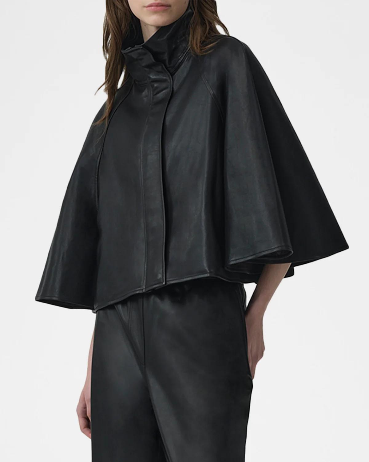 Orvik Leather Cape Jacket - thumbnail 4