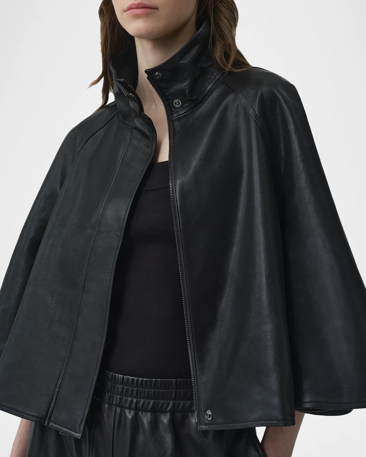 Orvik Leather Cape Jacket - thumbnail 6