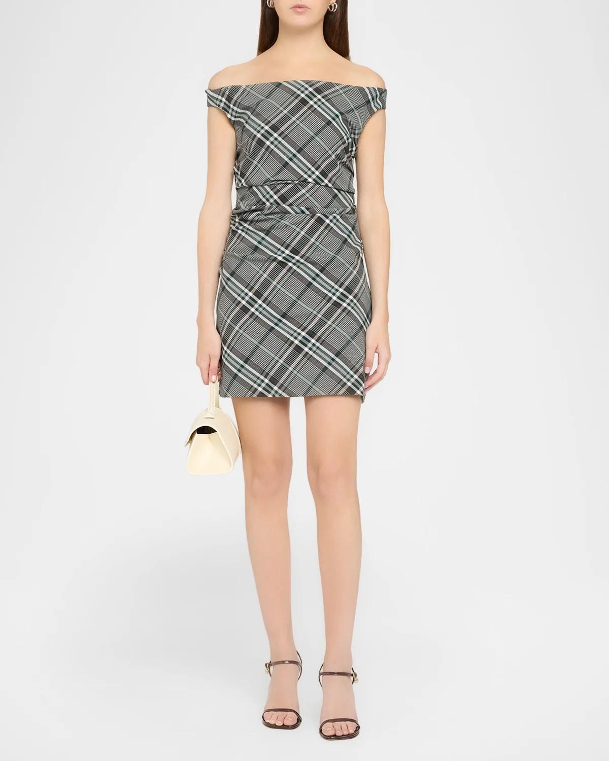 Wells Plaid Off-the-Shoulder Mini Dress - thumbnail 2