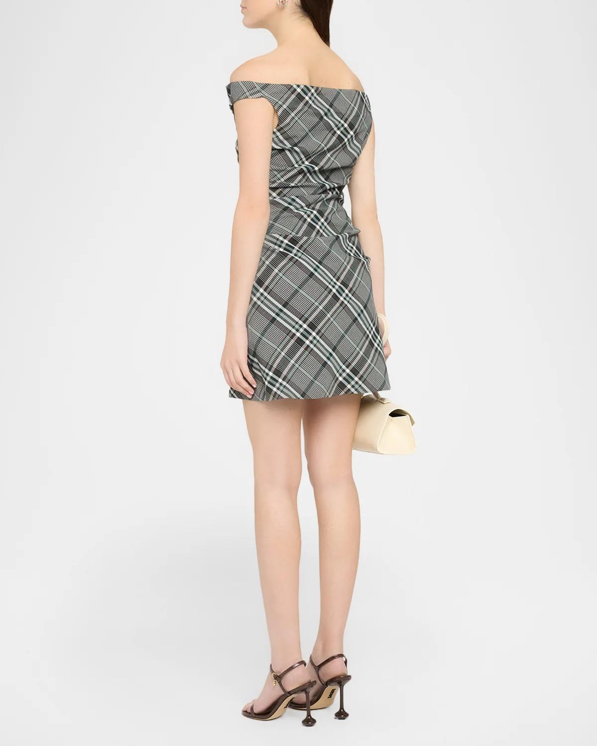 Wells Plaid Off-the-Shoulder Mini Dress - thumbnail 3