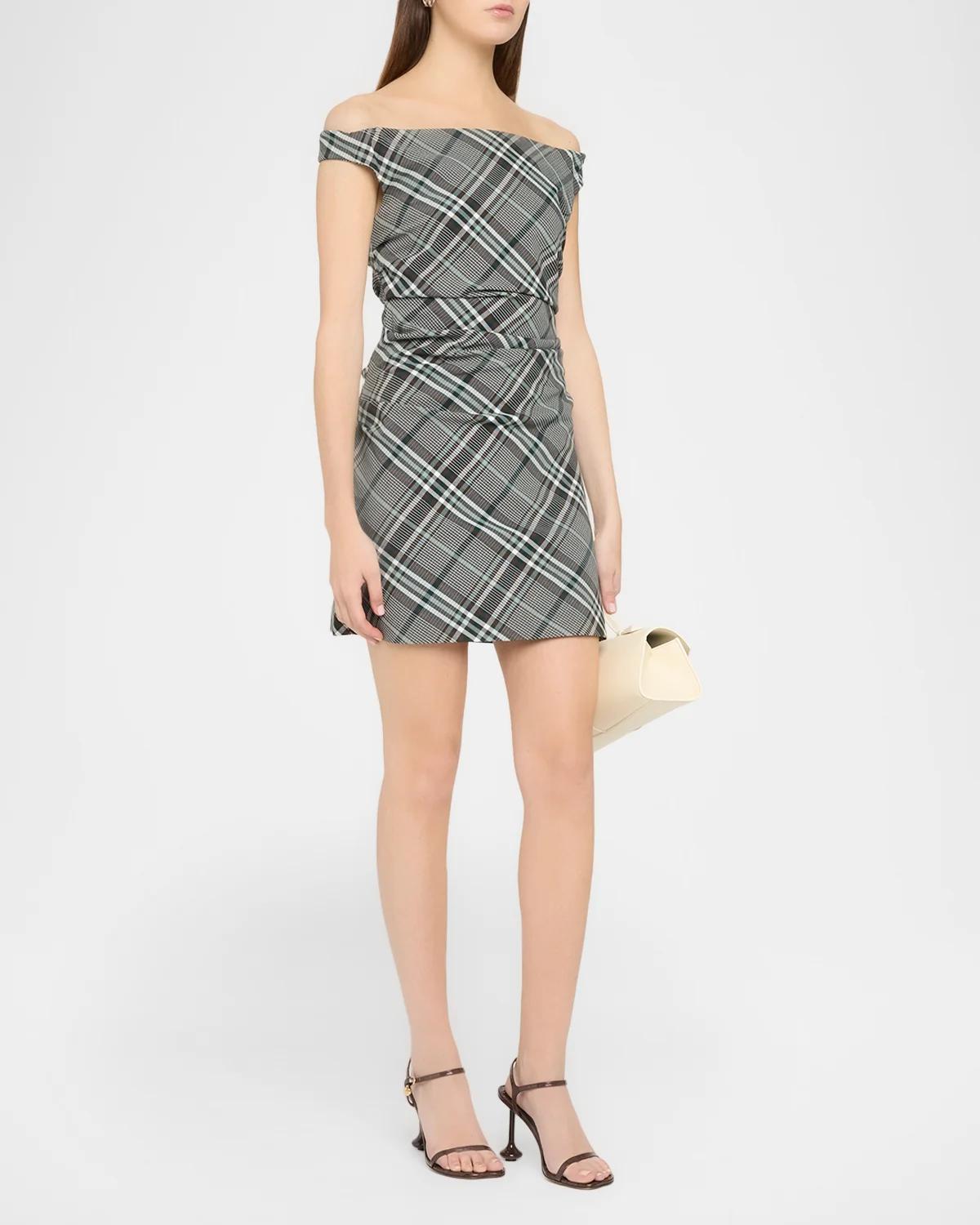 Wells Plaid Off-the-Shoulder Mini Dress - thumbnail 4