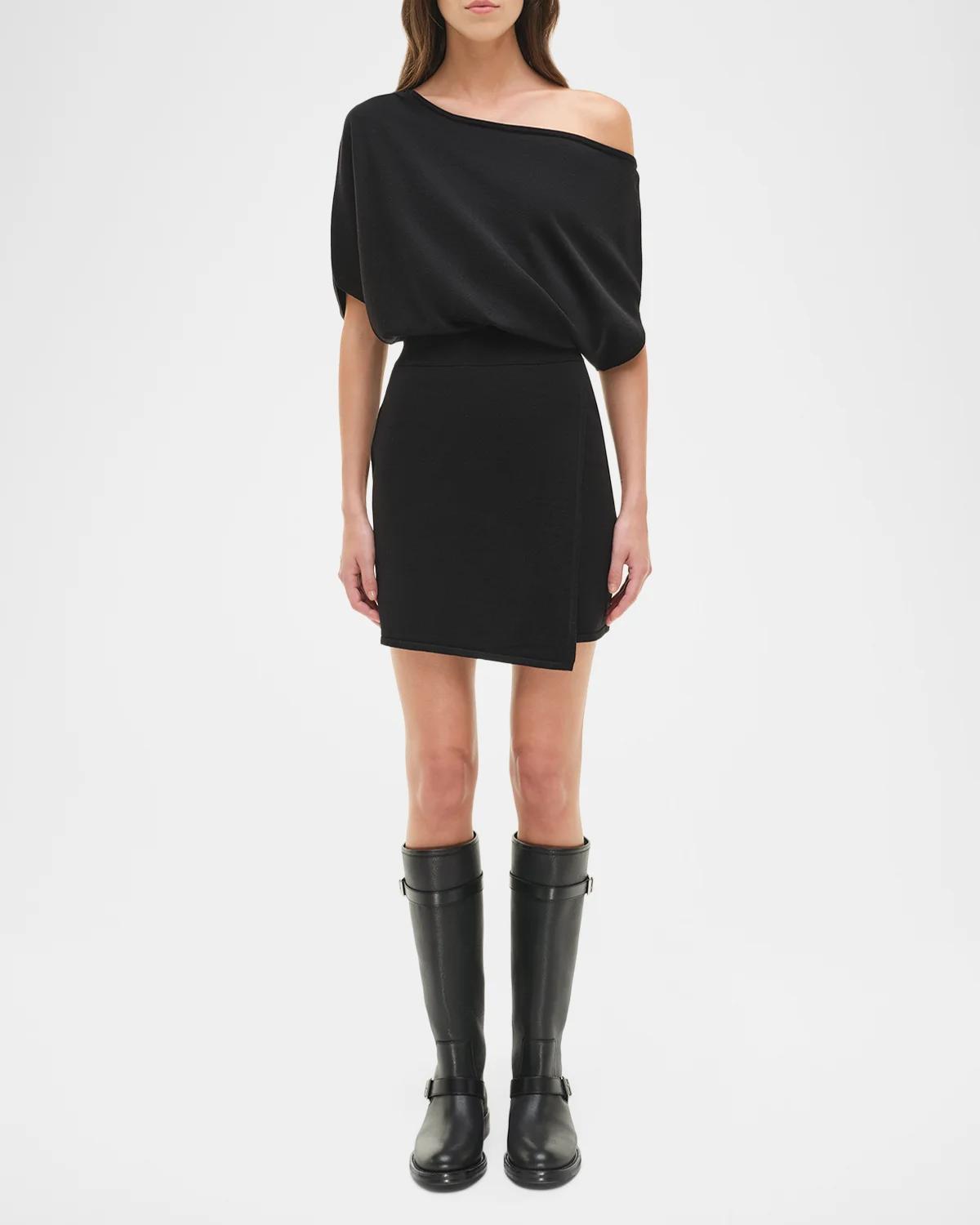 Shania Faux-Wrap Wool-Blend Mini Dress - thumbnail 2