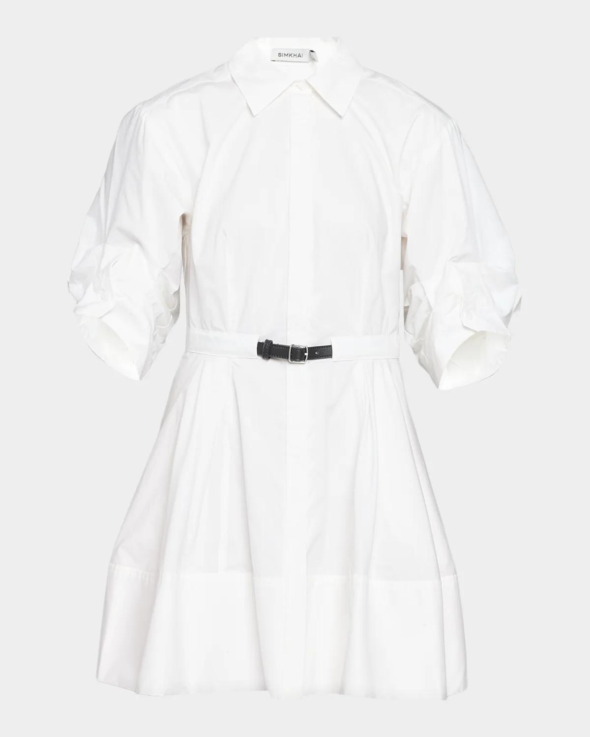Shana Belted Ruched Sleeve Dress