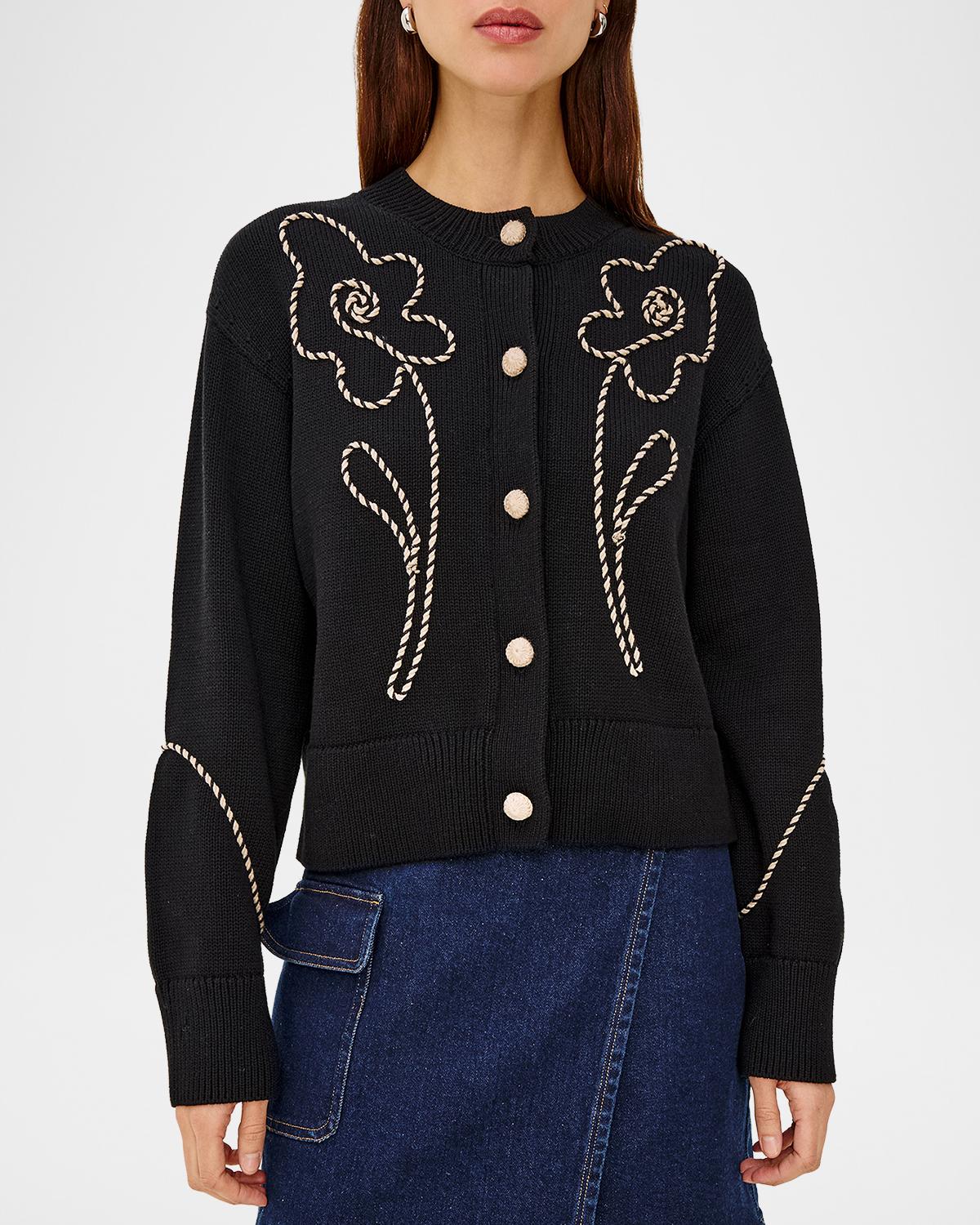 Sybil Embroidered Cotton Cardigan - thumbnail 4