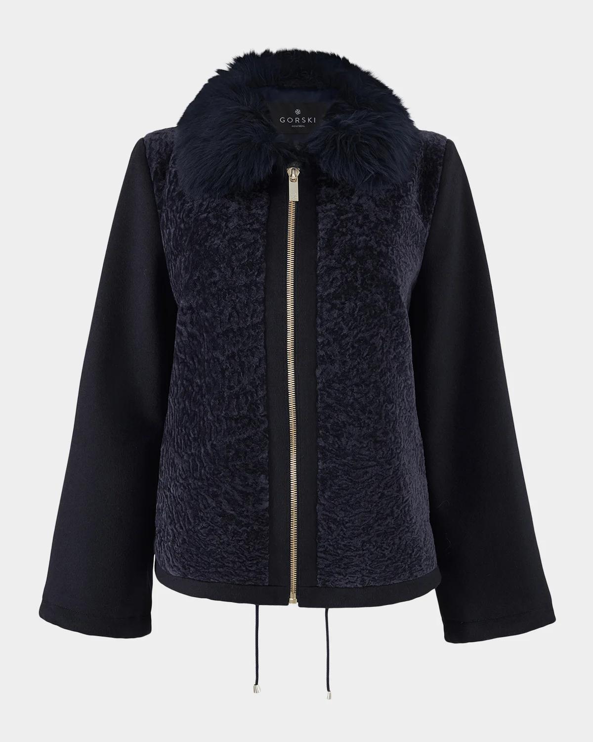 トップス enof wool sheer jacket black 02 Gorski Wool Jacket with Shearling Front and Collar | Neiman Marcus