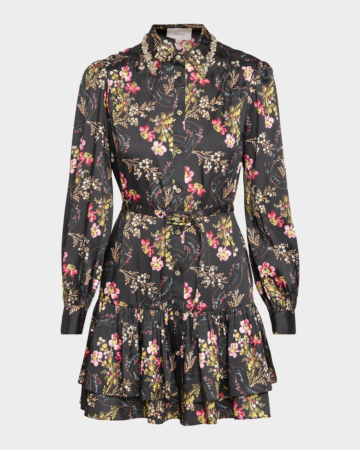 Love Letter Floral Belted Ruffle-Hem Mini Dress