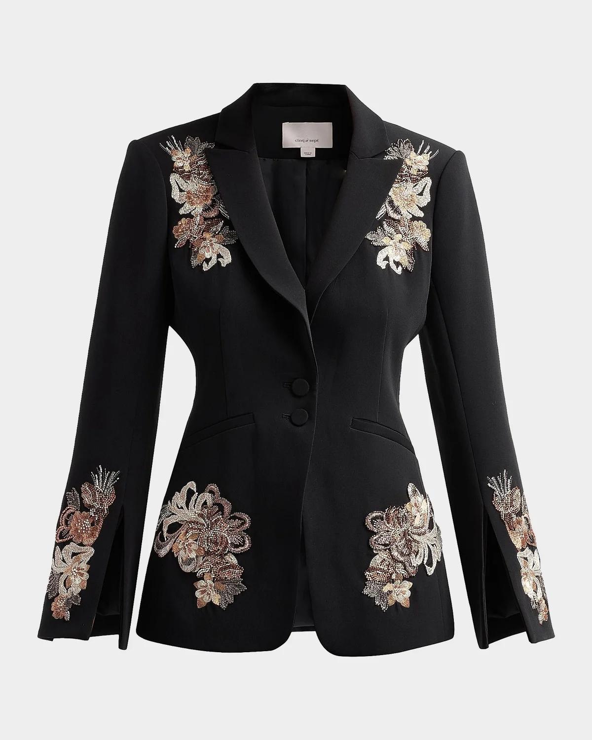 Crystal Cascade Single-Breasted Blazer