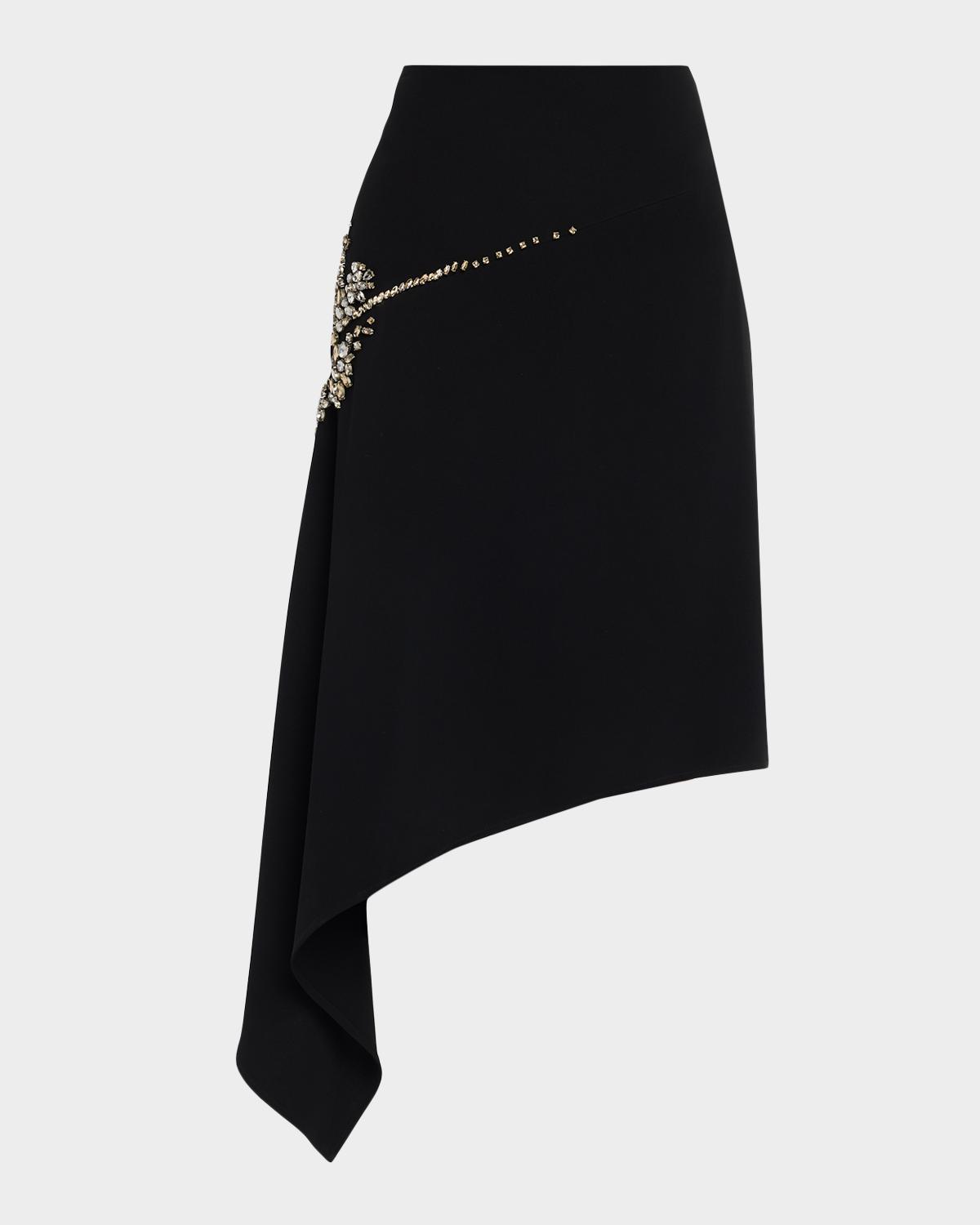 Crystal Cascade Embellished Asymmetric Midi Skirt