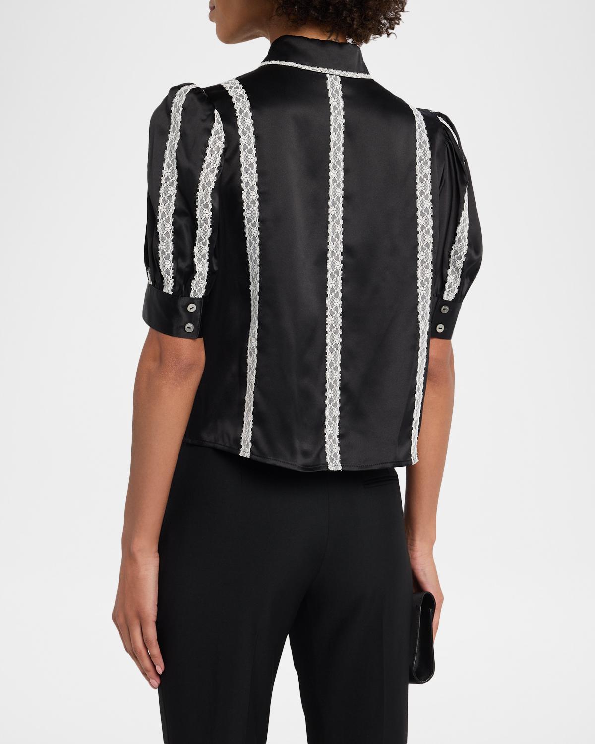Nalea Lace-Embellished Satin Shirt - thumbnail 3