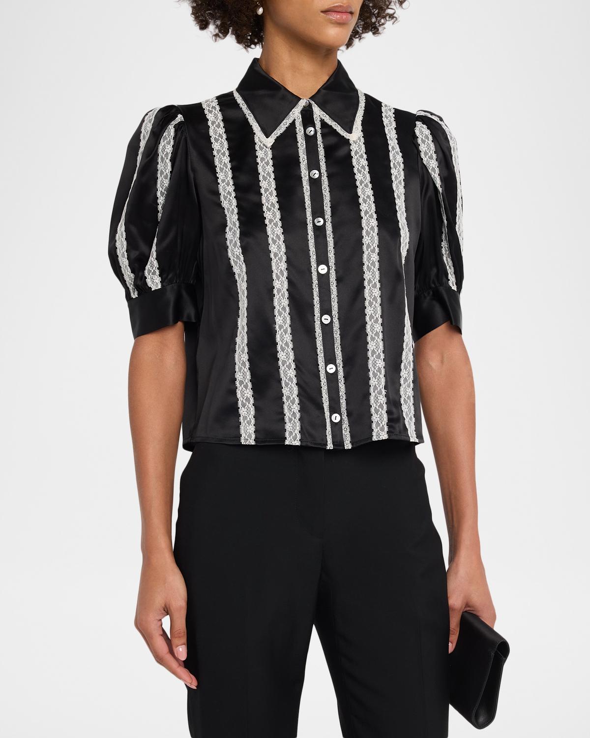 Nalea Lace-Embellished Satin Shirt - thumbnail 4