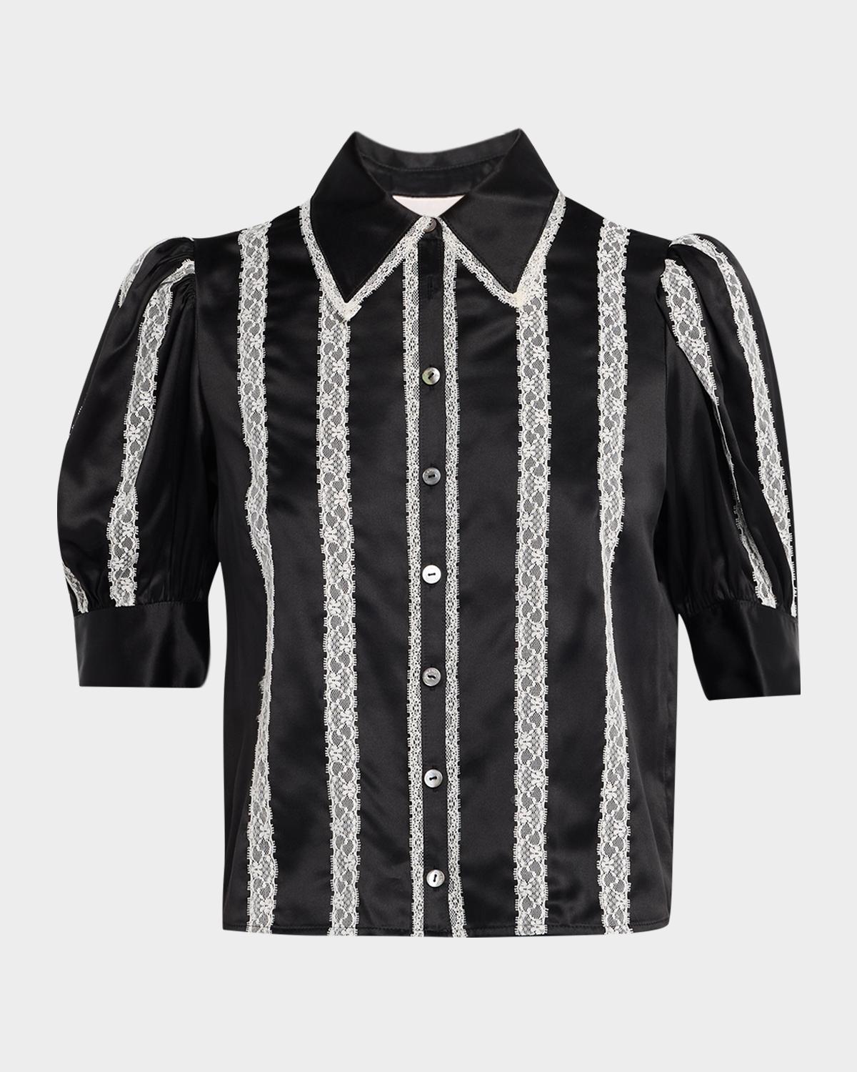 Nalea Lace-Embellished Satin Shirt