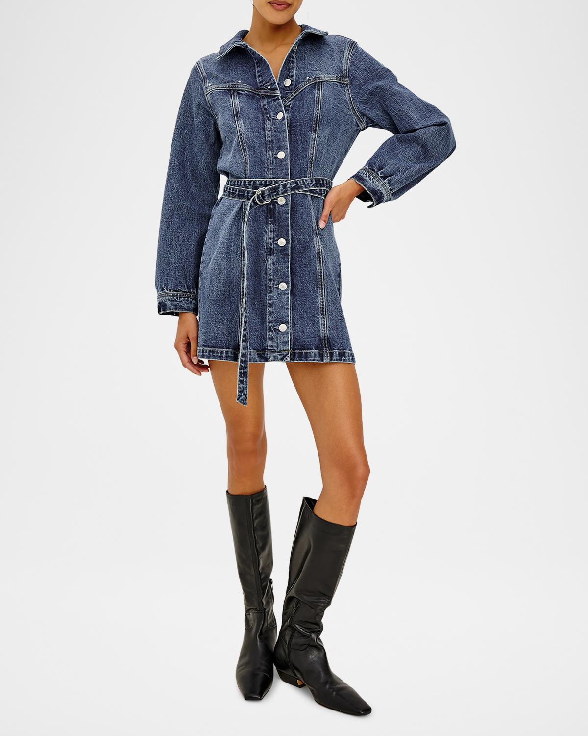 Montant Stretch-Denim Belted Mini Dress - thumbnail 2