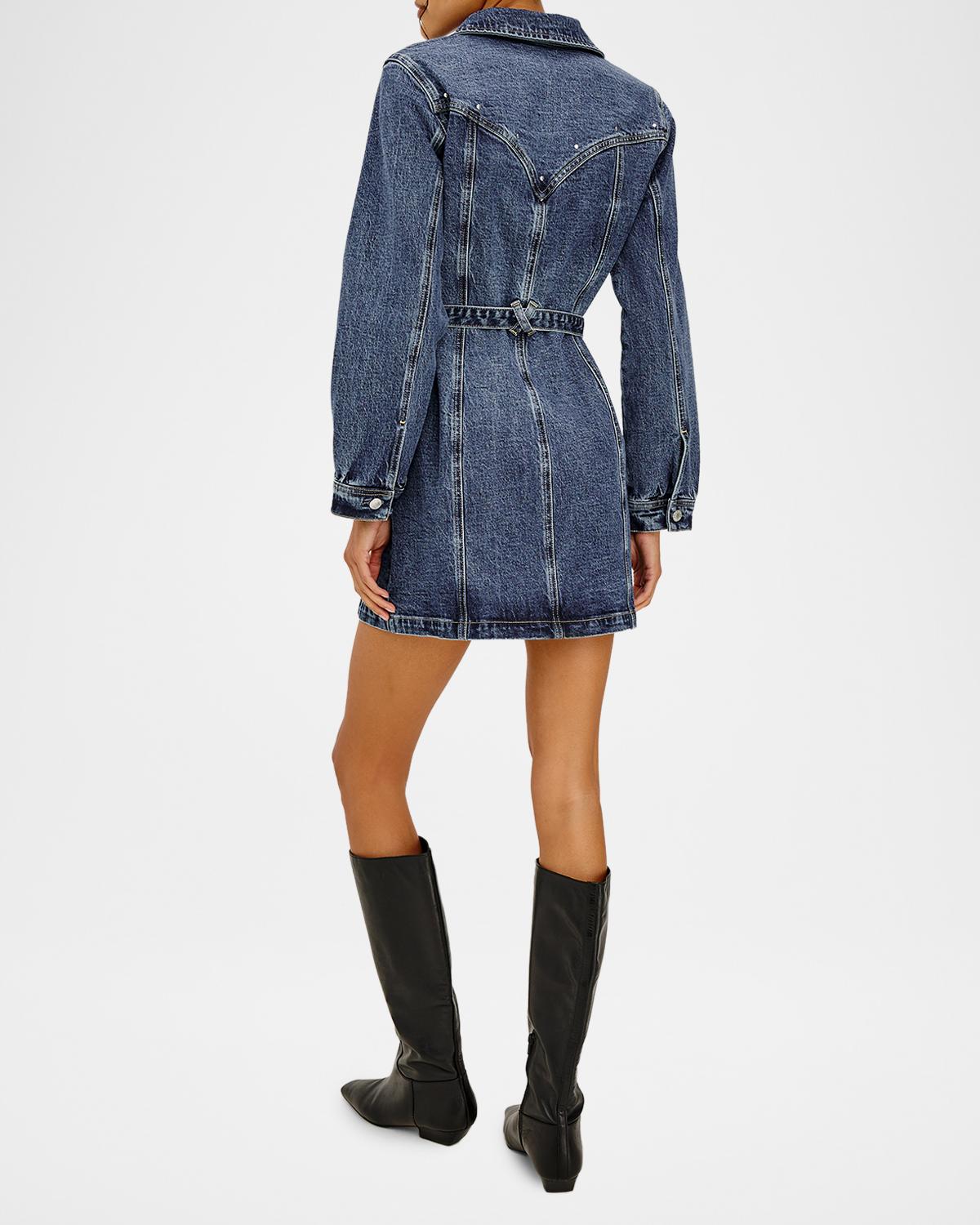 Montant Stretch-Denim Belted Mini Dress - thumbnail 3