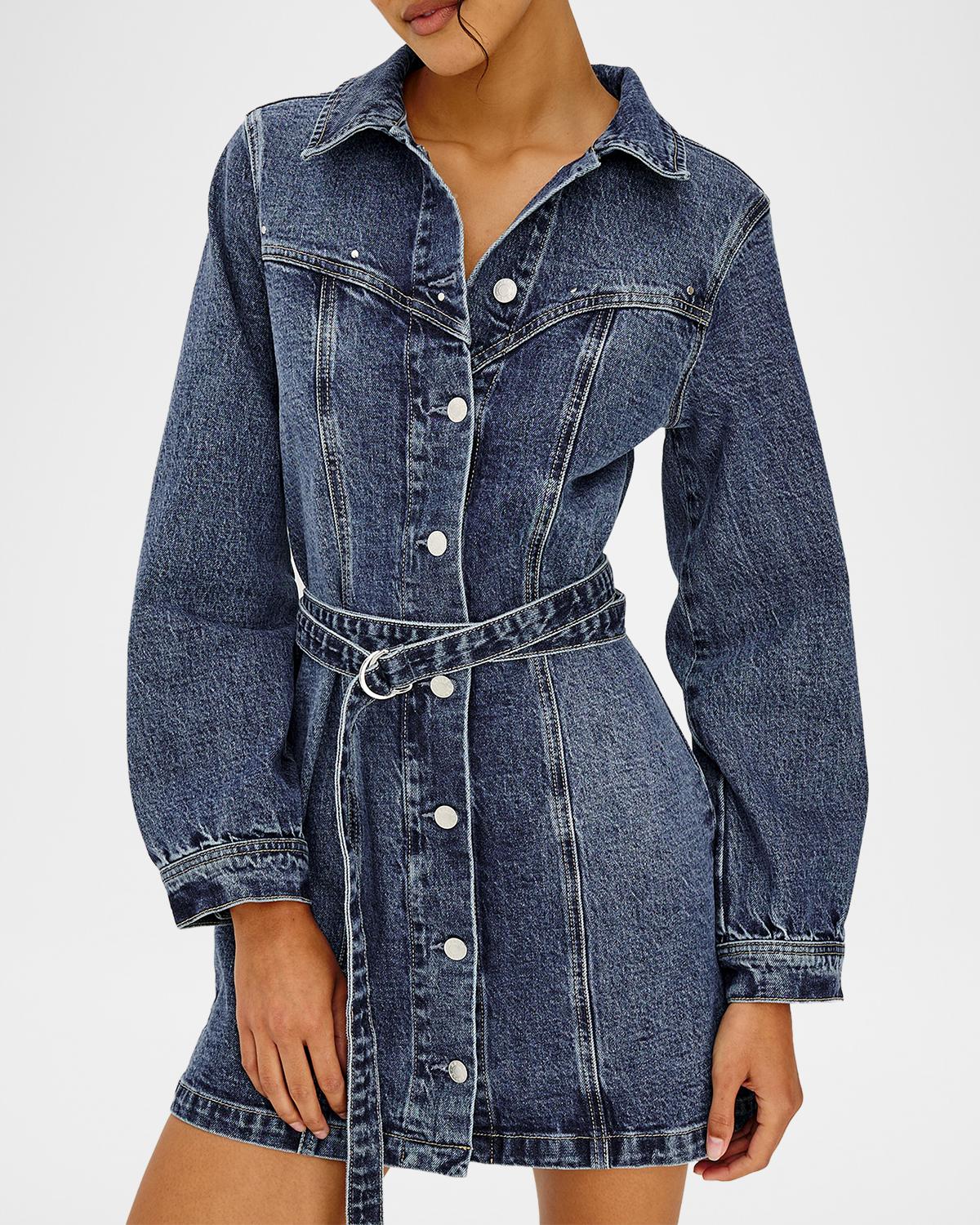 Montant Stretch-Denim Belted Mini Dress - thumbnail 4