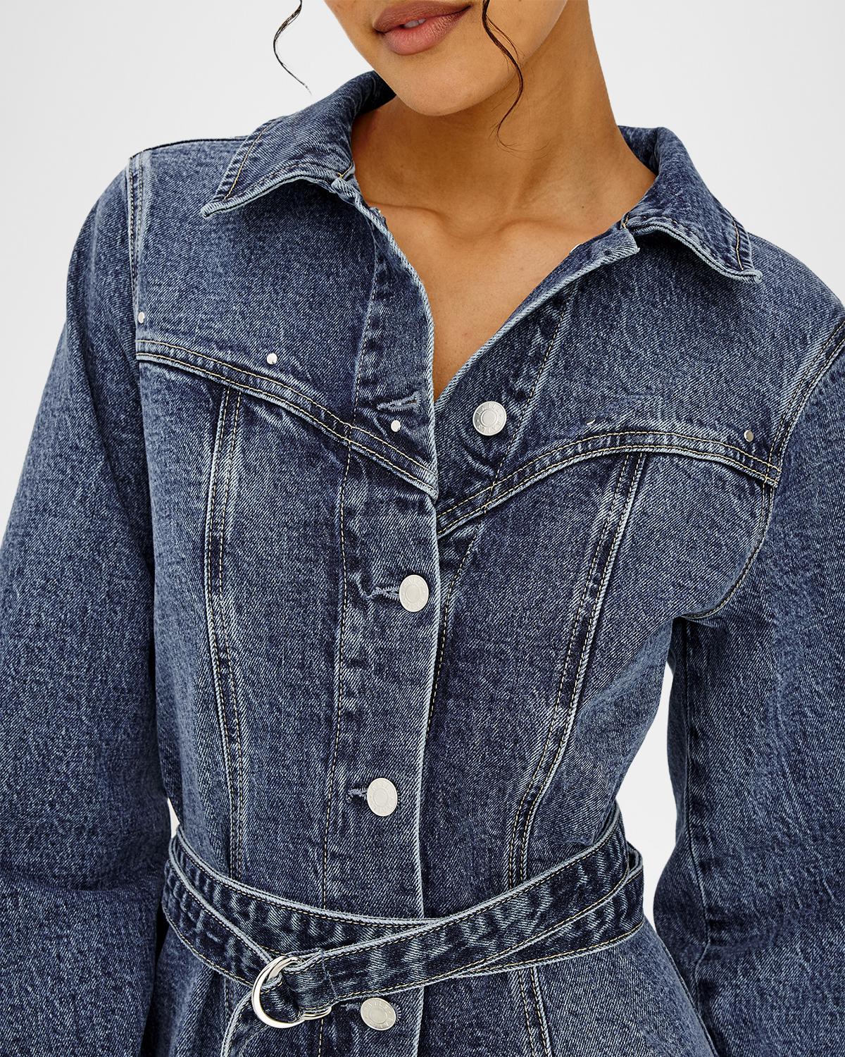 Montant Stretch-Denim Belted Mini Dress - thumbnail 5