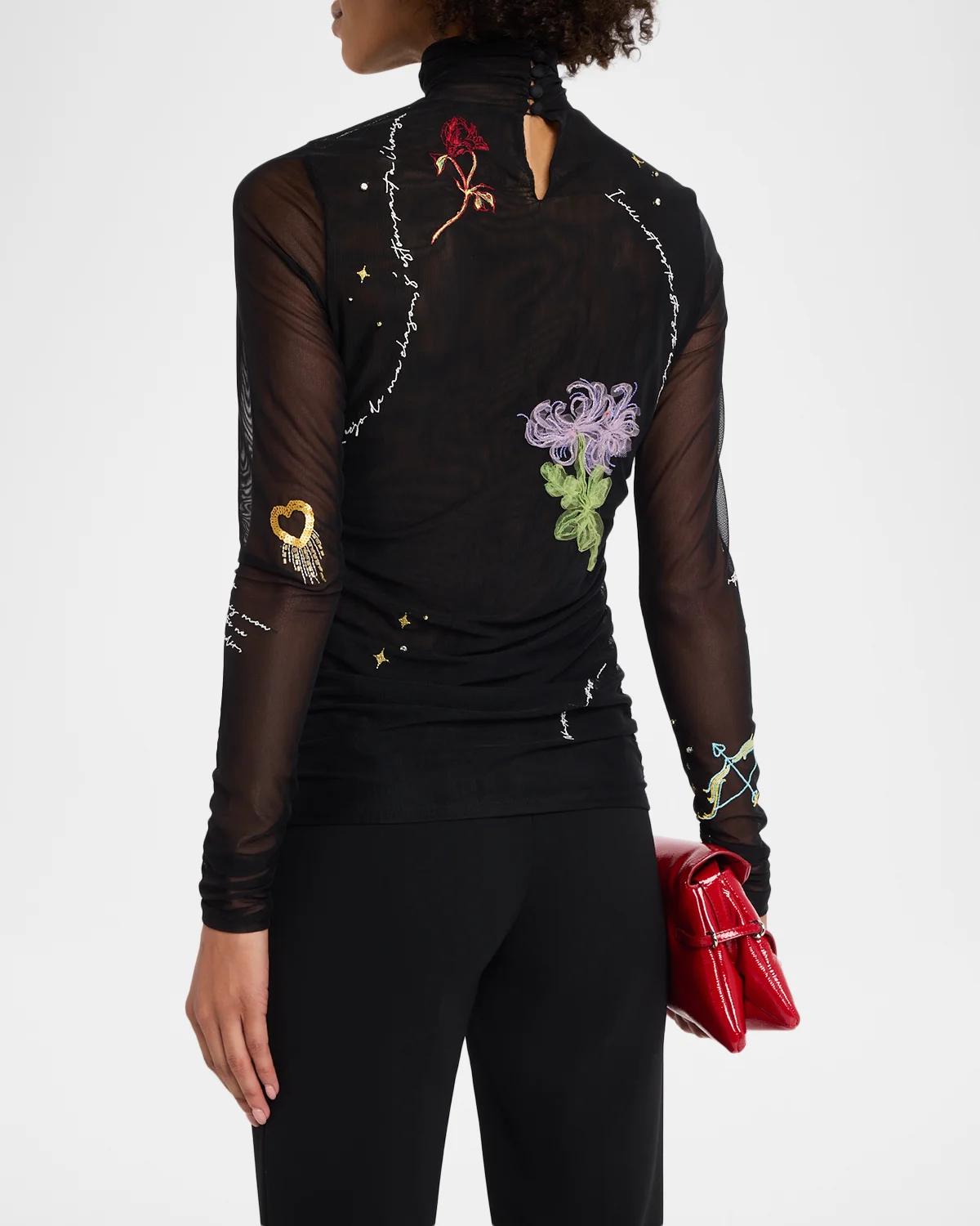 Starry Scribbles Mesh Turtleneck Top - thumbnail 3