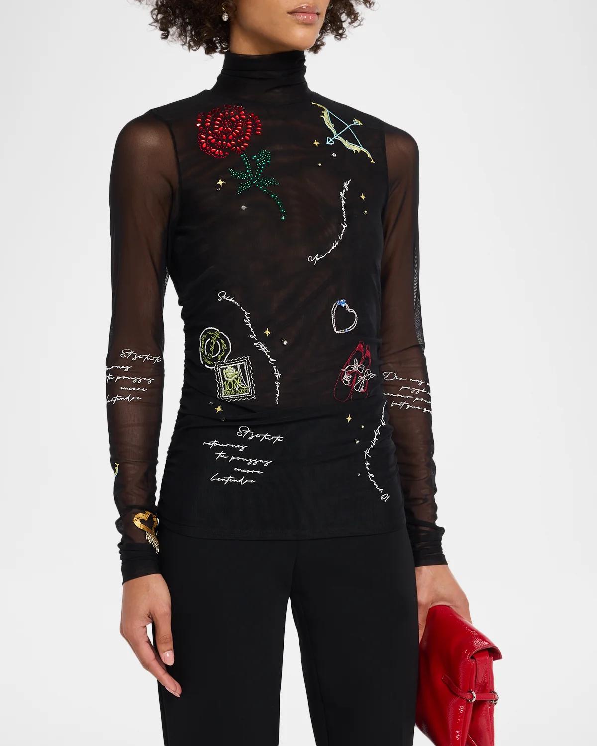 Starry Scribbles Mesh Turtleneck Top - thumbnail 4